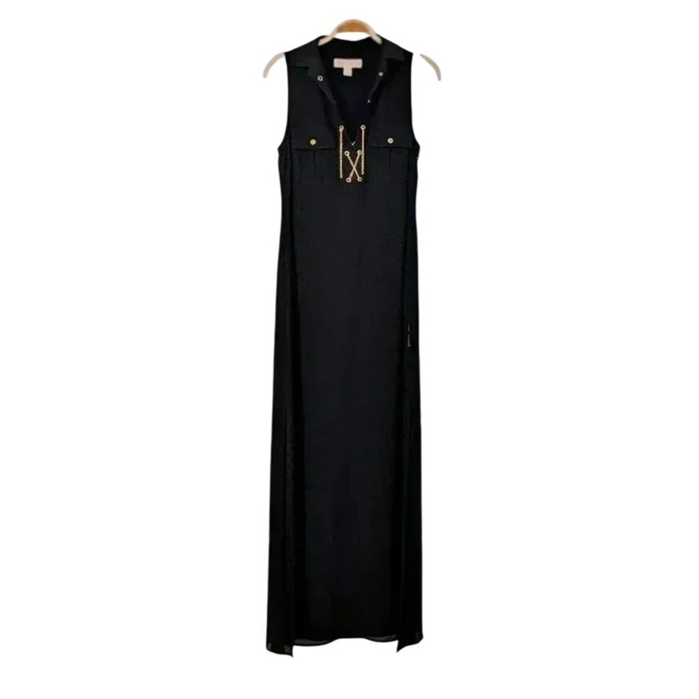 Michael Kors Black‎ Sleeveless Maxi Dress Gold Chain Detail Size 0